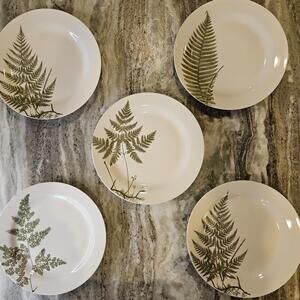 Unique Botanical Fern Dinner Plates by Mary Carol (2007) - Set of 5 - 10.5"